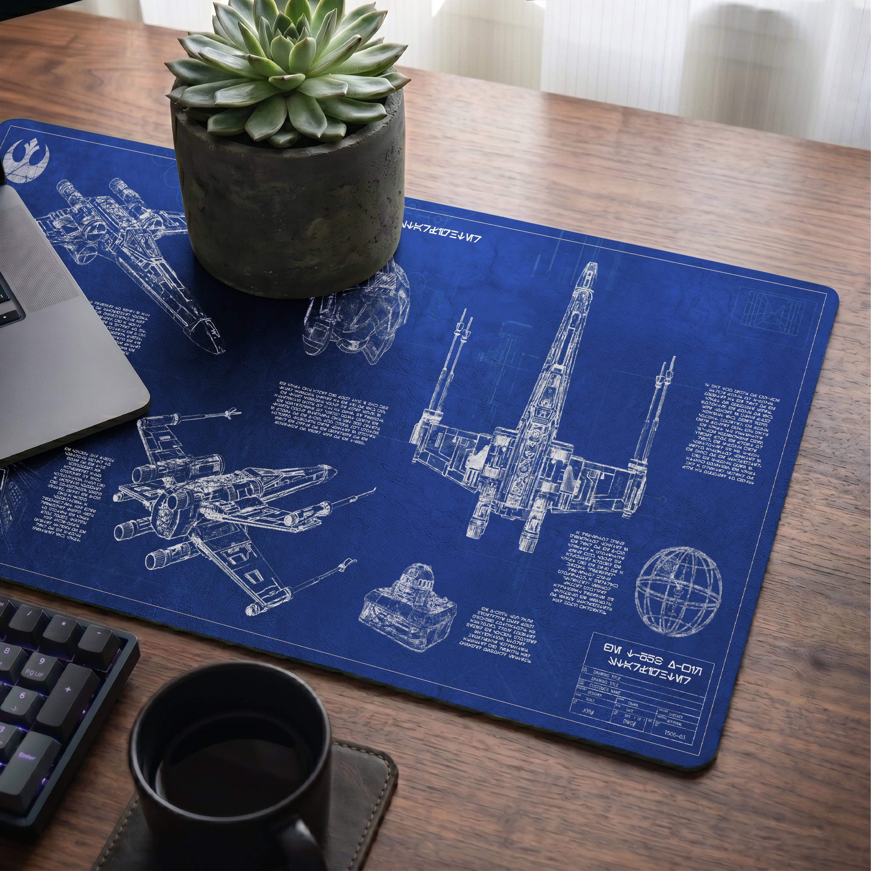 T-65B X-Wing Starfighter Blueprint Desk Mat - Star Wars Office Accessory Father's Day Gift