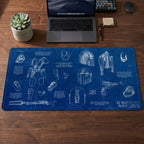 Mandalorian Equipment Blueprint Desk Mat - Star Wars Office Accessory Father's Day Gift