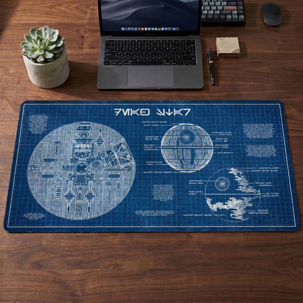 Death Star Blueprint Desk Mat - Star Wars Office Accessory Father's Day Gift