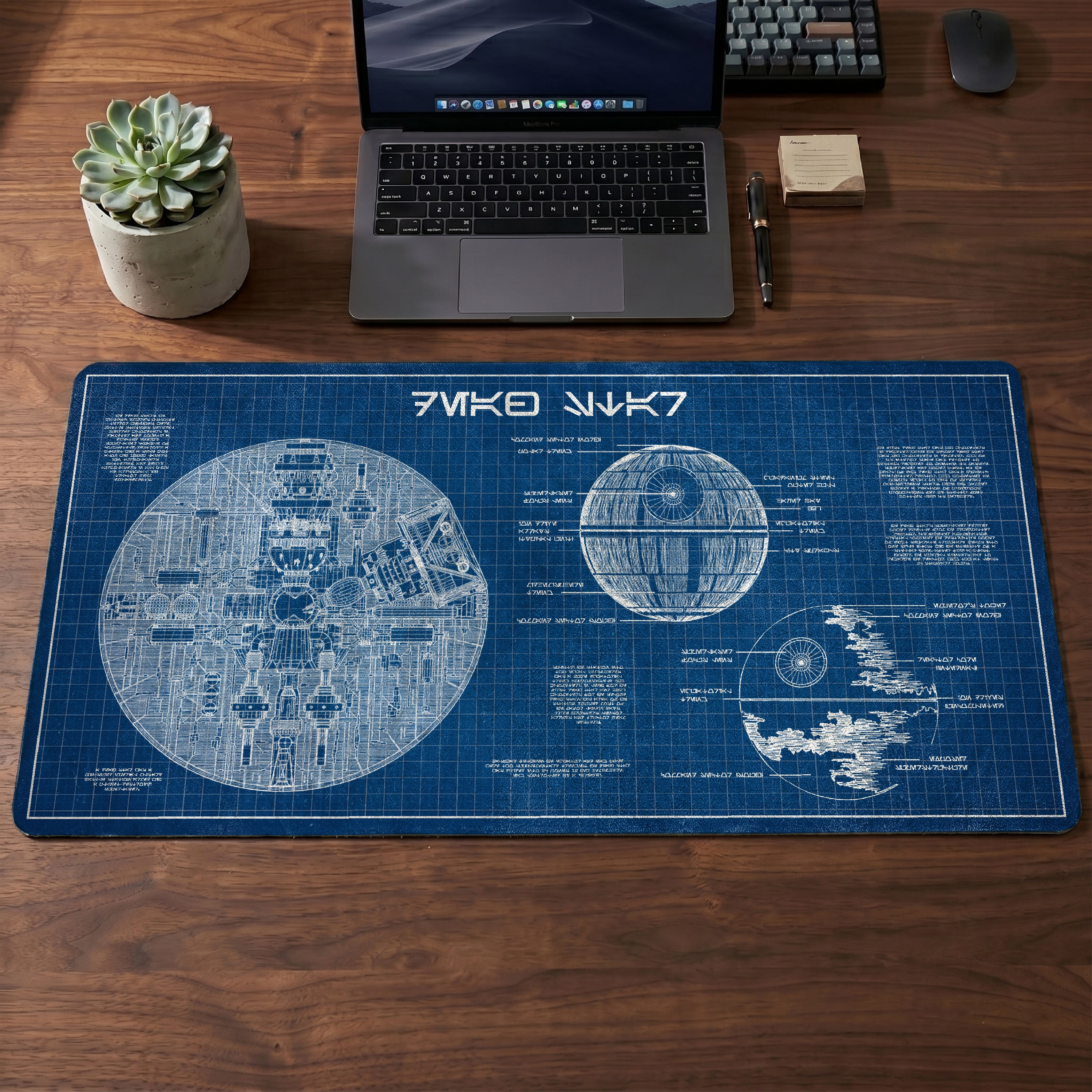 Death Star Blueprint Desk Mat - Star Wars Office Accessory Father's Day Gift