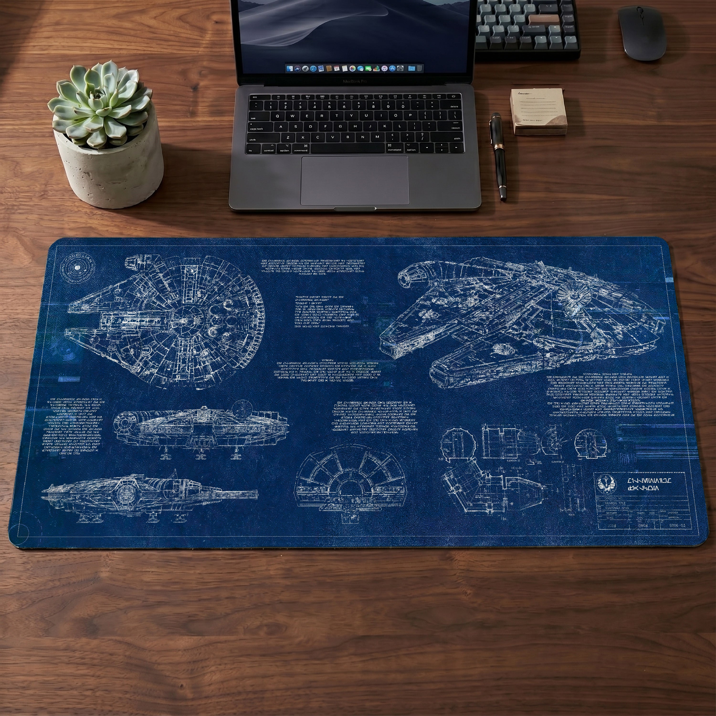 Millennium Falcon Blueprint Desk Mat - Star Wars Office Accessory Father's Day Gift