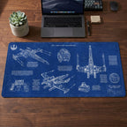 T-65B X-Wing Starfighter Blueprint Desk Mat - Star Wars Office Accessory Father's Day Gift
