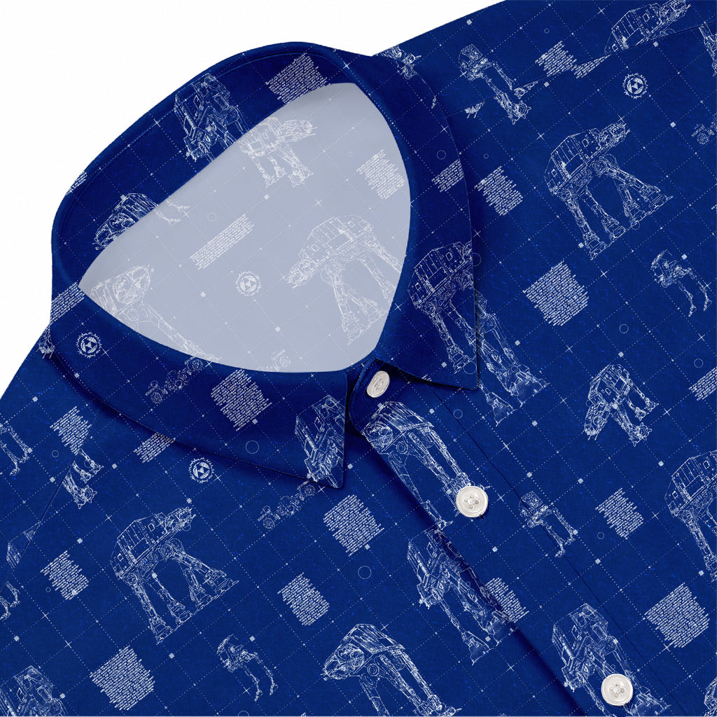 AT-AT Blueprint Hawaiian Shirt with Pocket - Star Wars Schematic Button Down Shirt