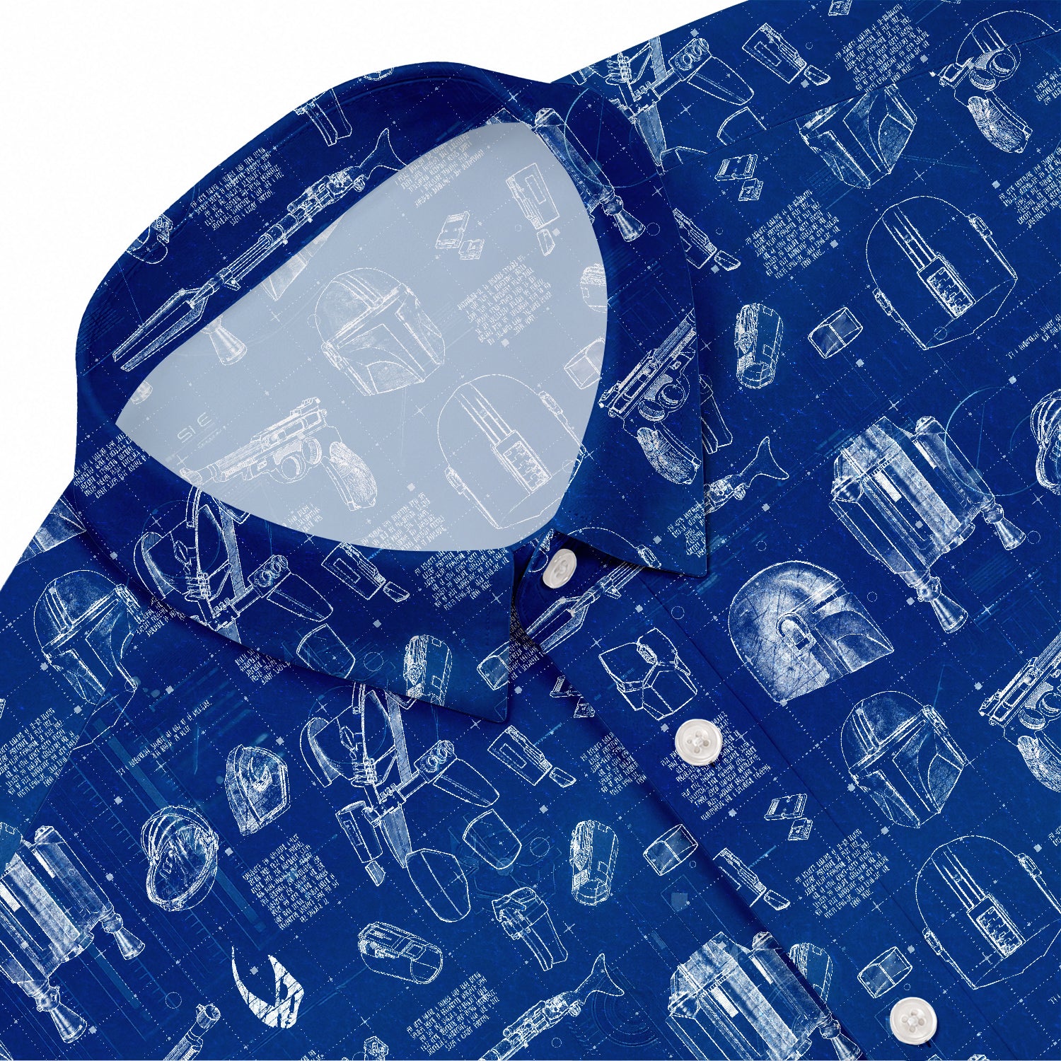 Mando Equipment Blueprint Hawaiian Shirt with Pocket - Galactic Schematic Button Down Shirt