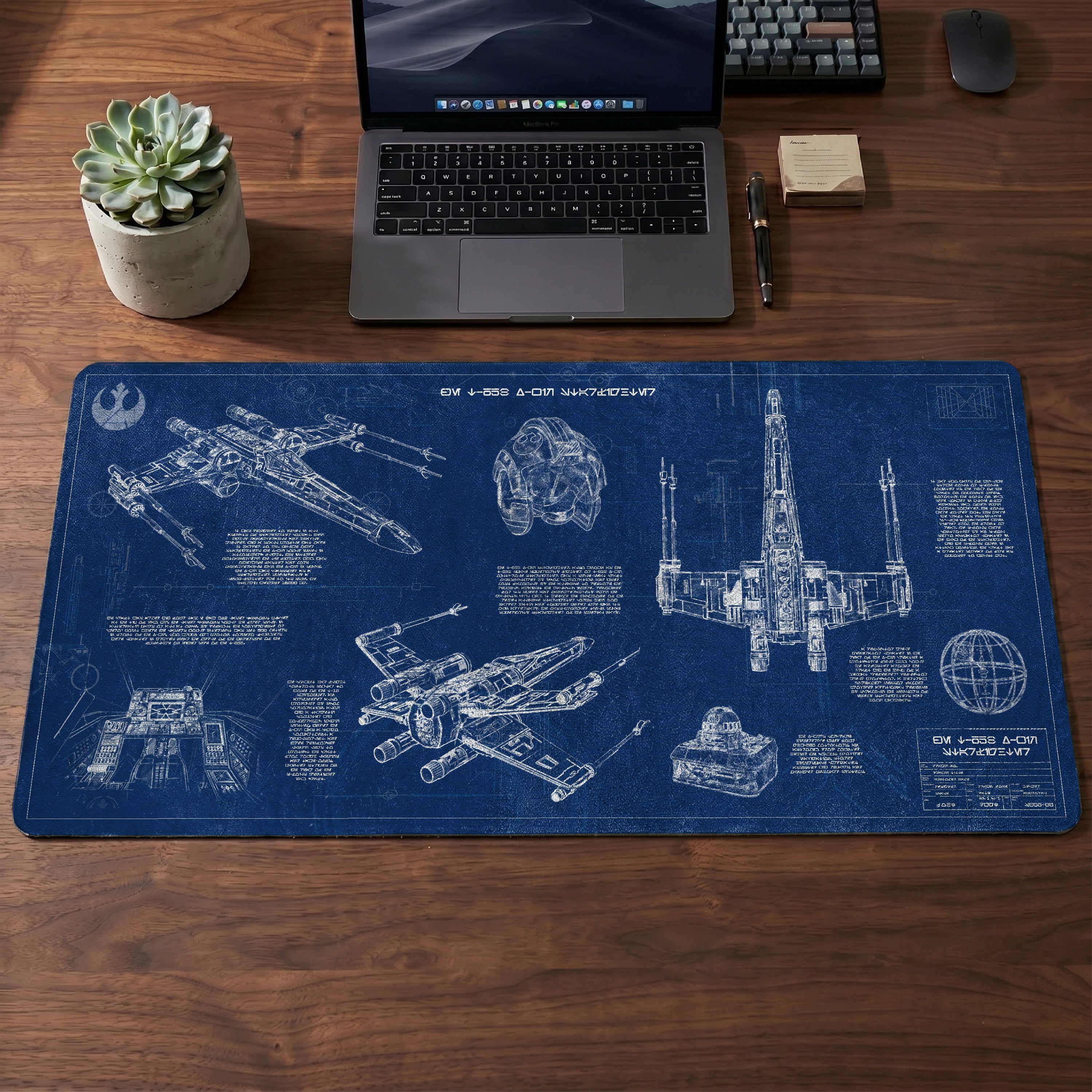T-65B X-Wing Starfighter Blueprint Desk Mat - Star Wars Office Accessory Father's Day Gift