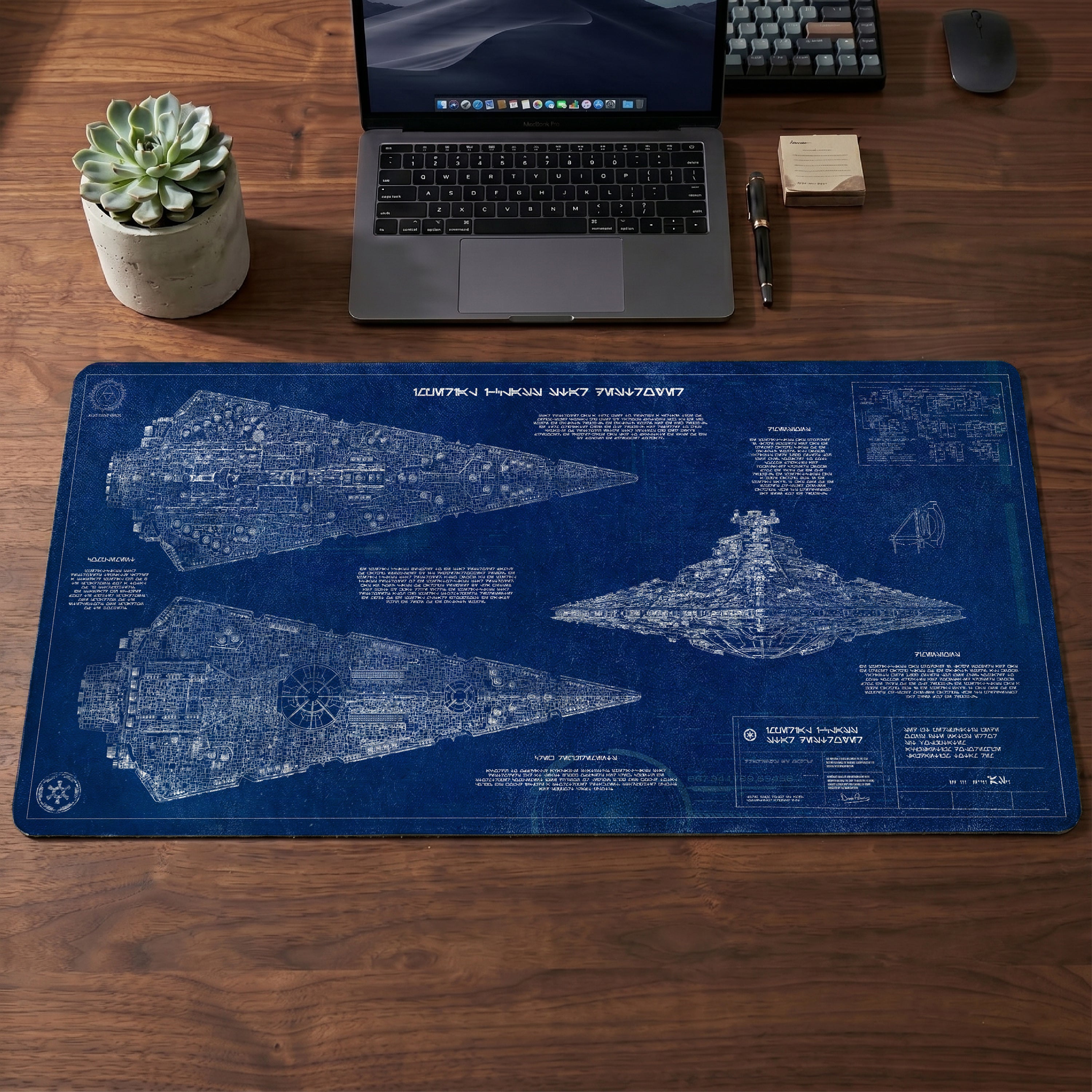 Imperial I-Class Star Destroyer Blueprint Desk Mat - Star Wars Office Accessory Father's Day Gift