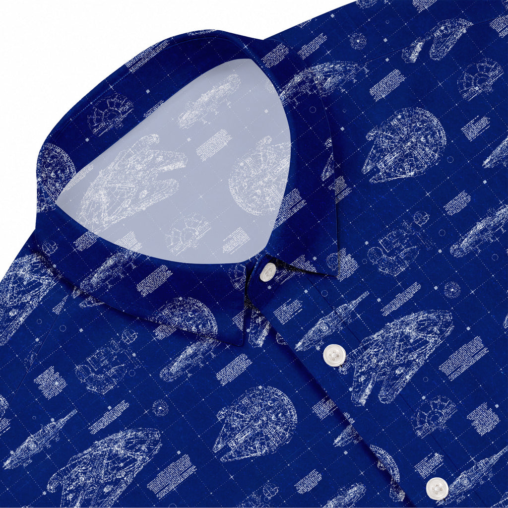 Millennium Falcon Blueprint Hawaiian Shirt with Pocket - Star Wars Schematic Button Down Shirt