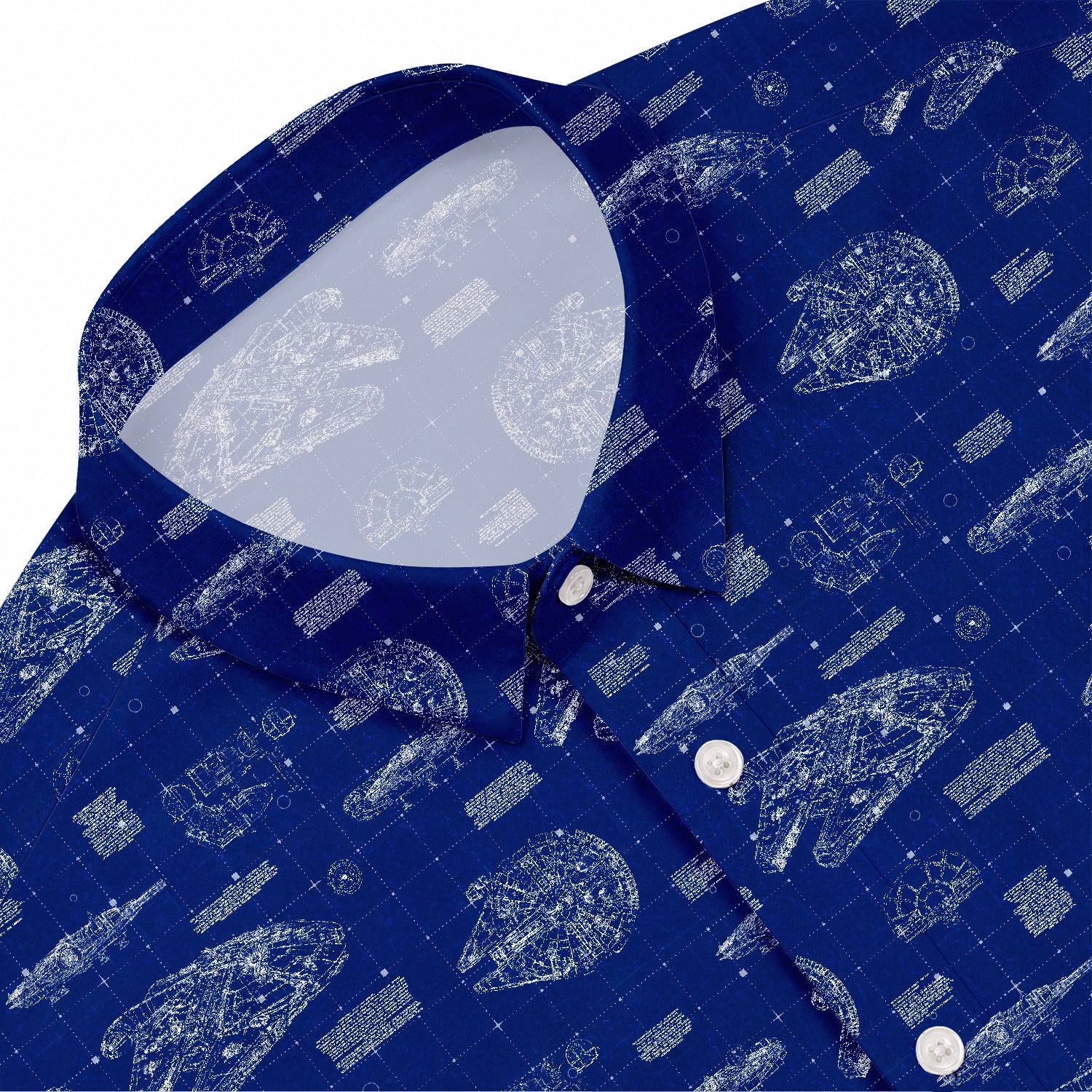 Millennium Falcon Blueprint Hawaiian Shirt with Pocket - Star Wars Schematic Button Down Shirt