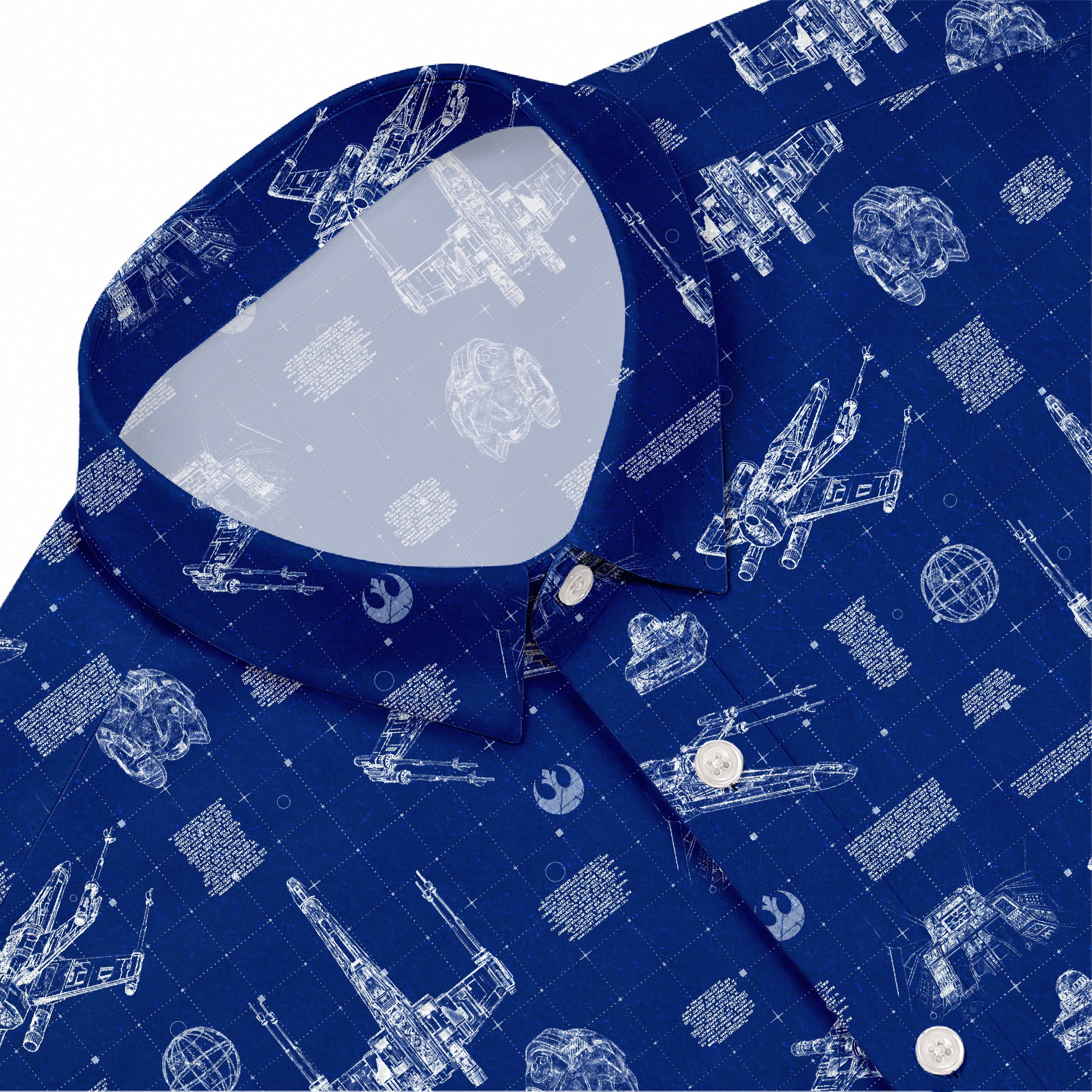 T-65B X-Wing Starfighter Blueprint Hawaiian Shirt with Pocket - Star Wars Schematic Button Down Shirt