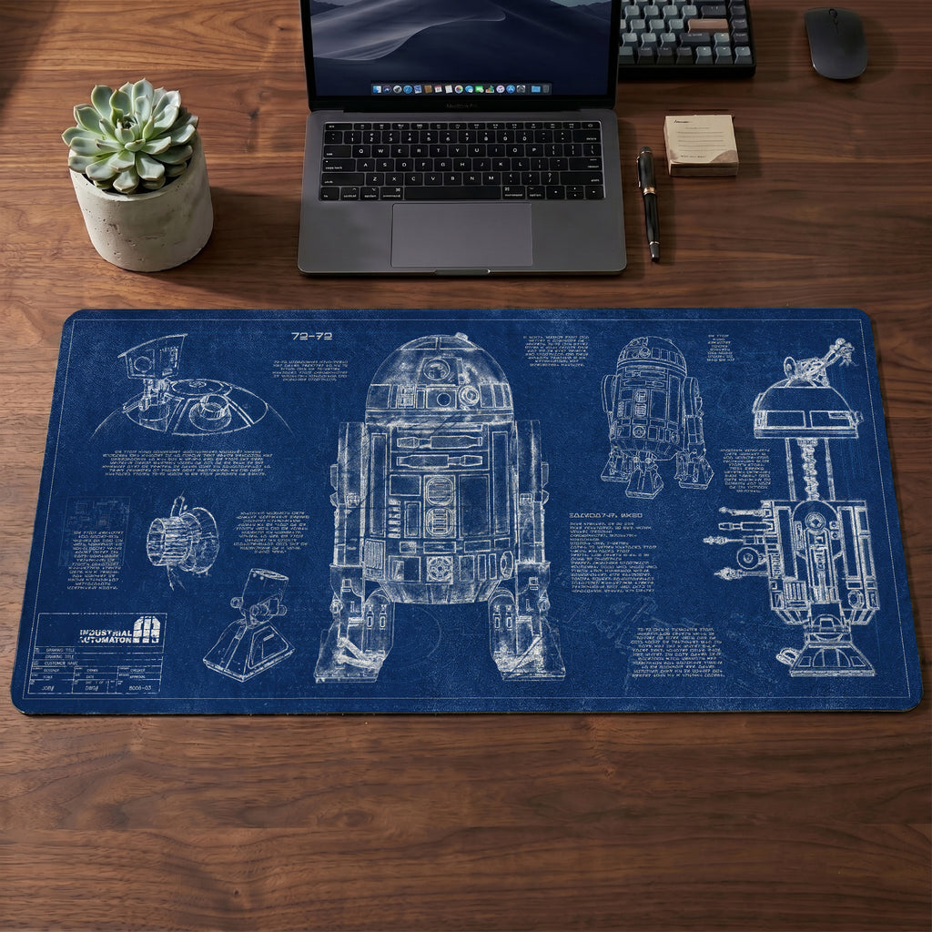 R2-D2 Blueprint Desk Mat - Star Wars Office Accessory Father's Day Gift