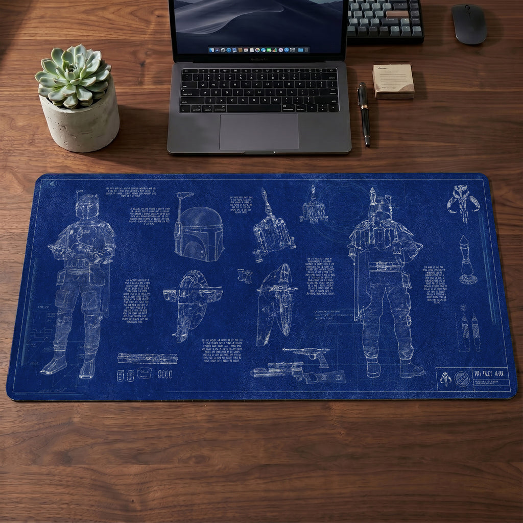 Boba Fett's Armor Blueprint Desk Mat - Star Wars Office Accessory Father's Day Gift