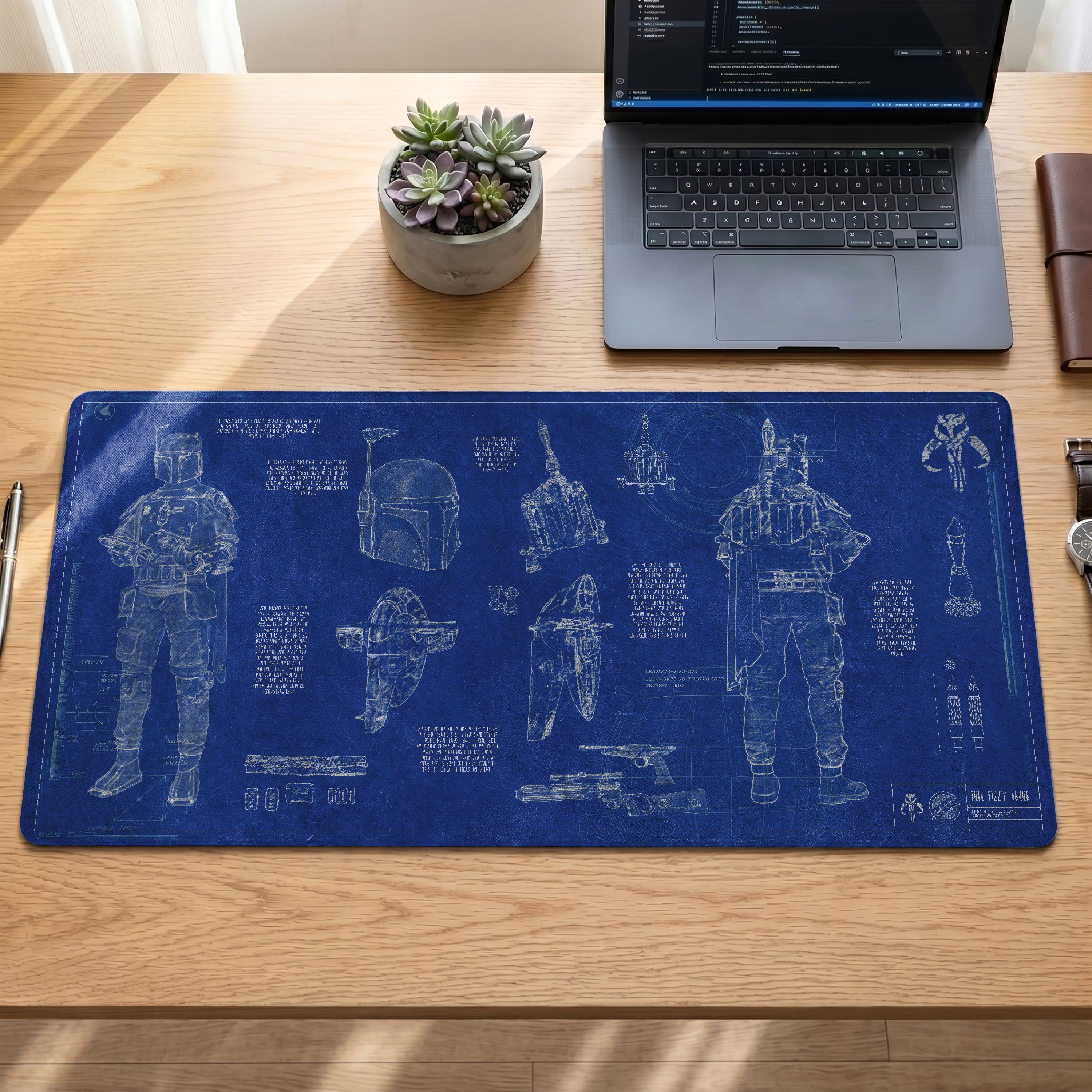 Boba Fett's Armor Blueprint Desk Mat - Star Wars Office Accessory Father's Day Gift