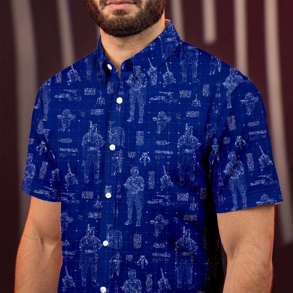 Boba Fett Equipment Blueprint Hawaiian Shirt with Pocket - Star Wars Schematic Button Down Shirt