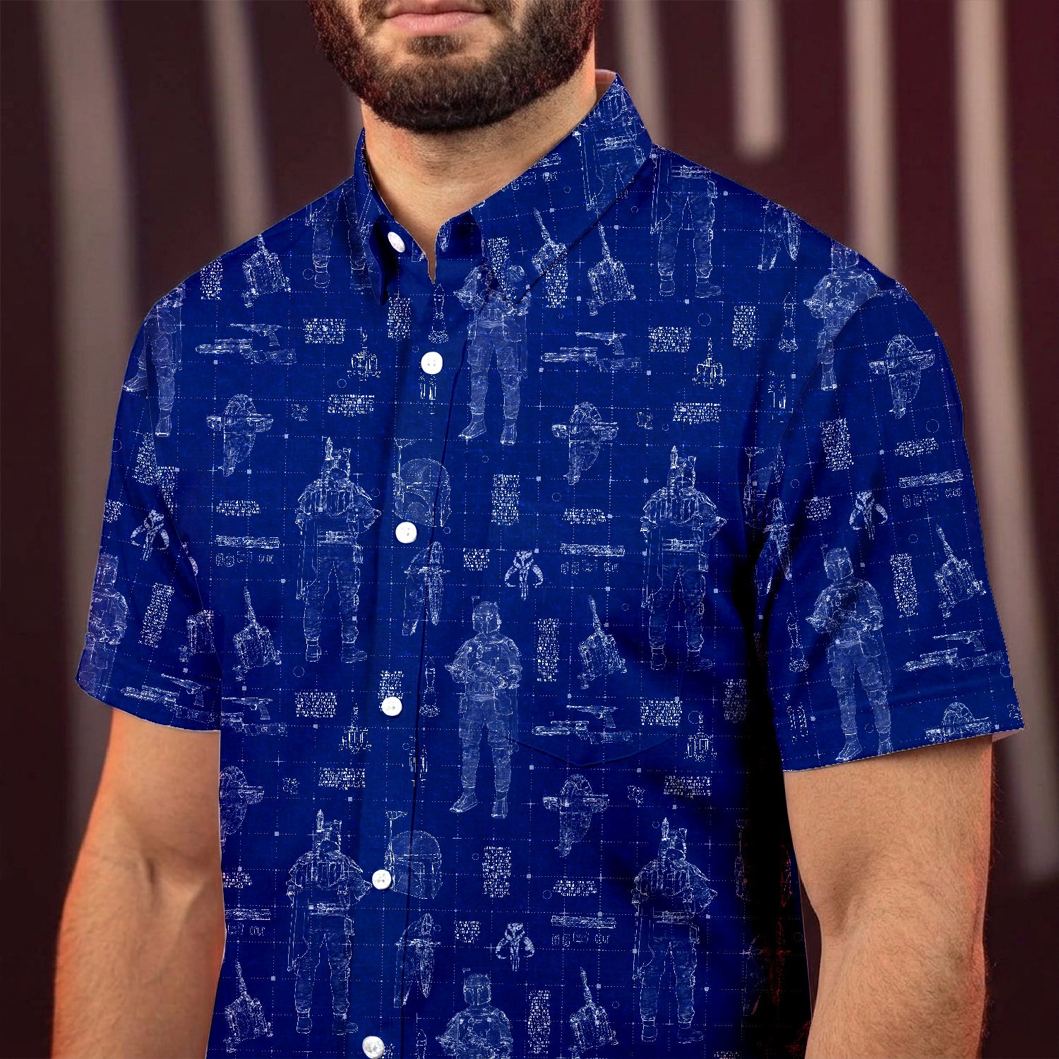 Boba Fett Equipment Blueprint Hawaiian Shirt with Pocket - Star Wars Schematic Button Down Shirt
