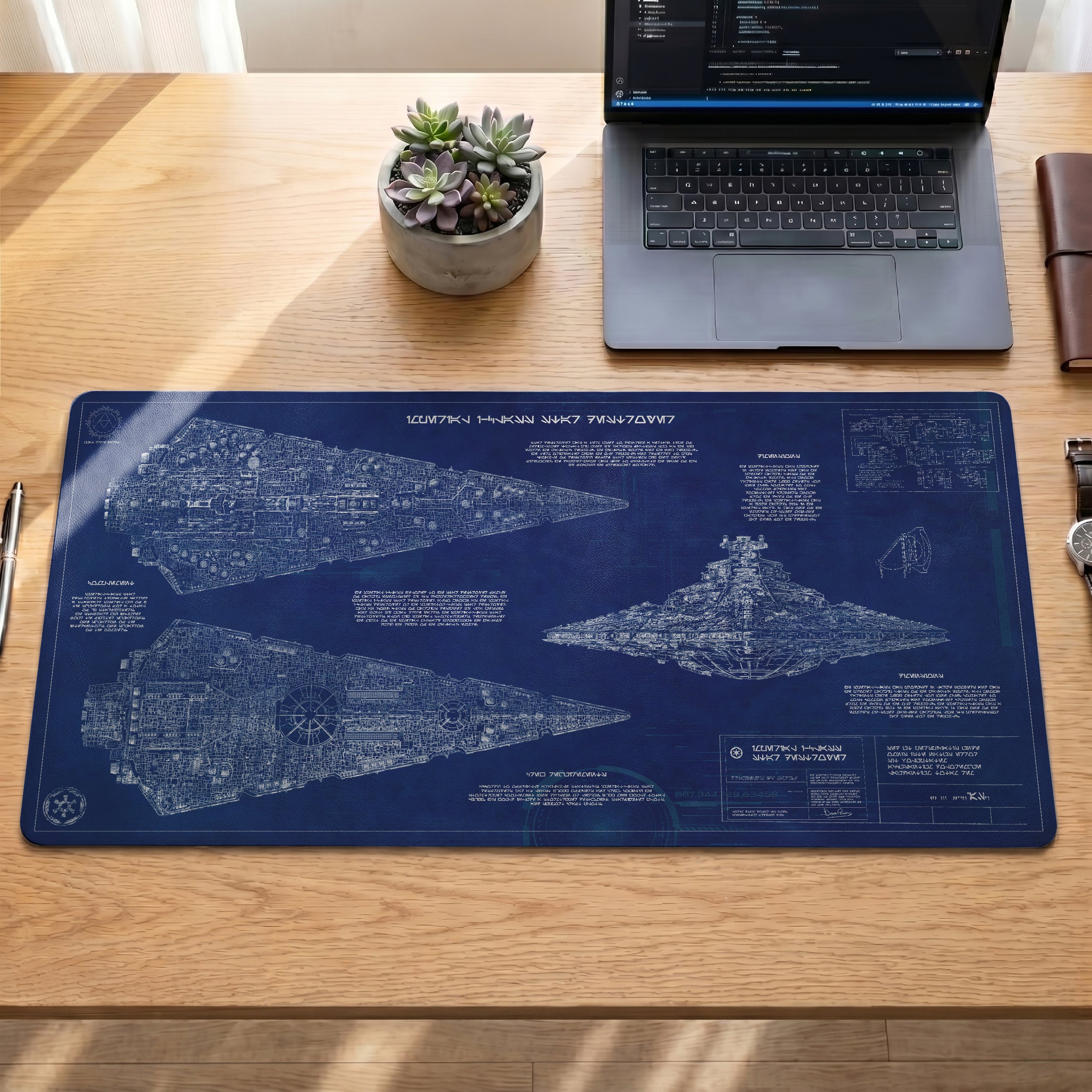 Imperial I-Class Star Destroyer Blueprint Desk Mat - Star Wars Office Accessory Father's Day Gift