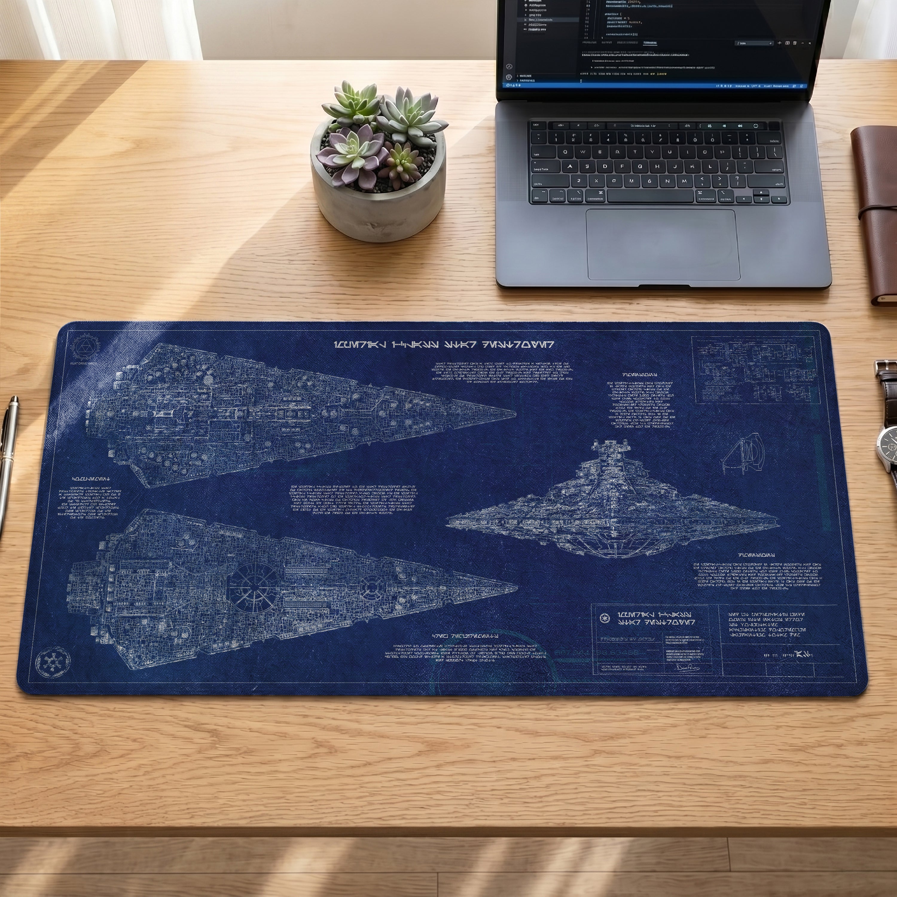 Imperial I-Class Star Destroyer Blueprint Desk Mat - Star Wars Office Accessory Father's Day Gift
