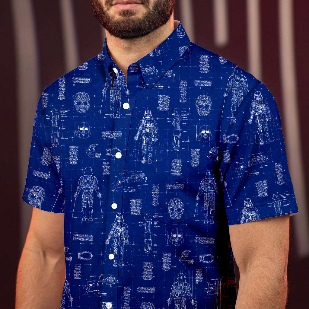 Darth Vader's Equipment Blueprint Hawaiian Shirt with Pocket - Star Wars Schematic Button Down Shirt
