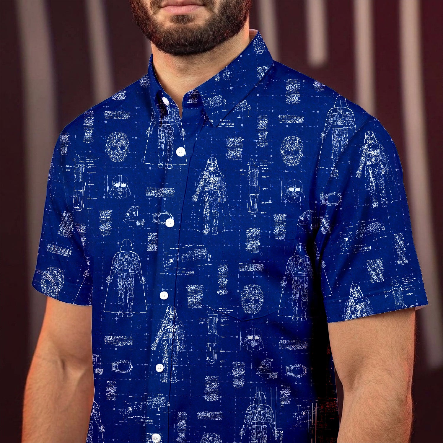 Darth Vader's Equipment Blueprint Hawaiian Shirt with Pocket - Star Wars Schematic Button Down Shirt