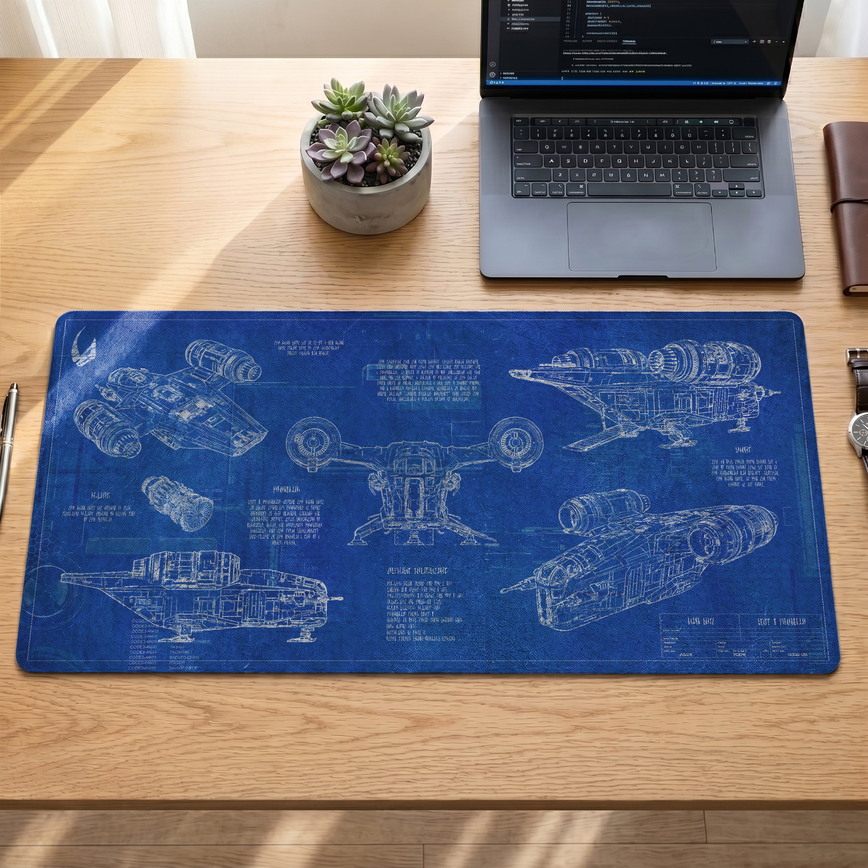 Razor Crest Blueprint Desk Mat - Star Wars Office Accessory Father's Day Gift