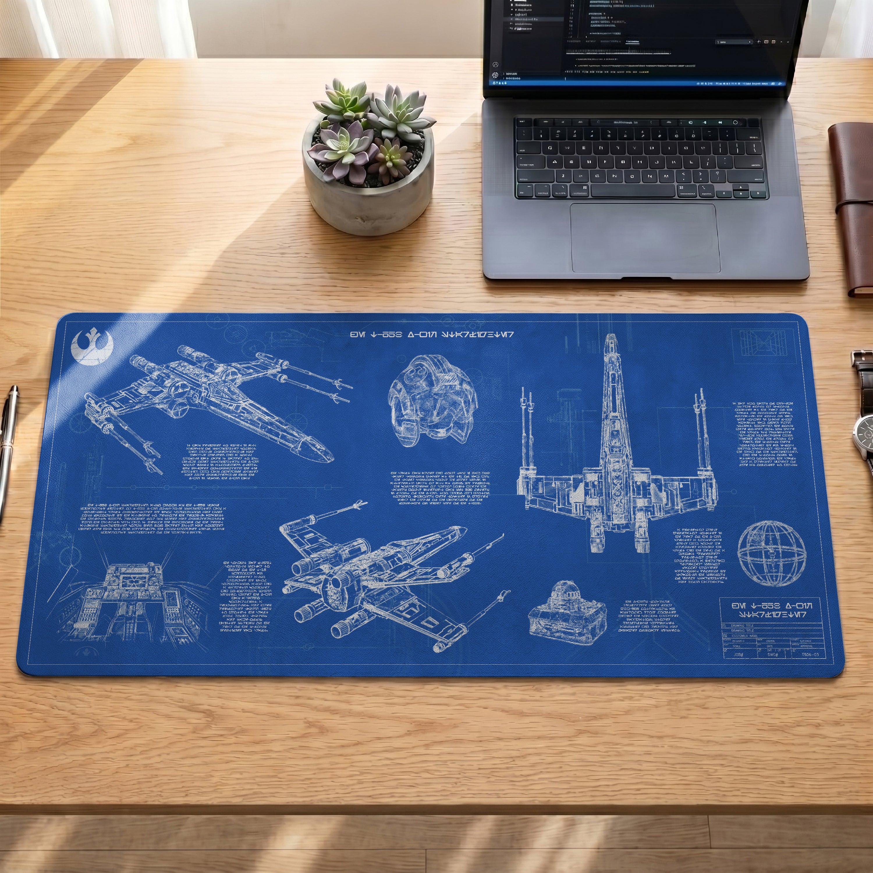 T-65B X-Wing Starfighter Blueprint Desk Mat - Star Wars Office Accessory Father's Day Gift