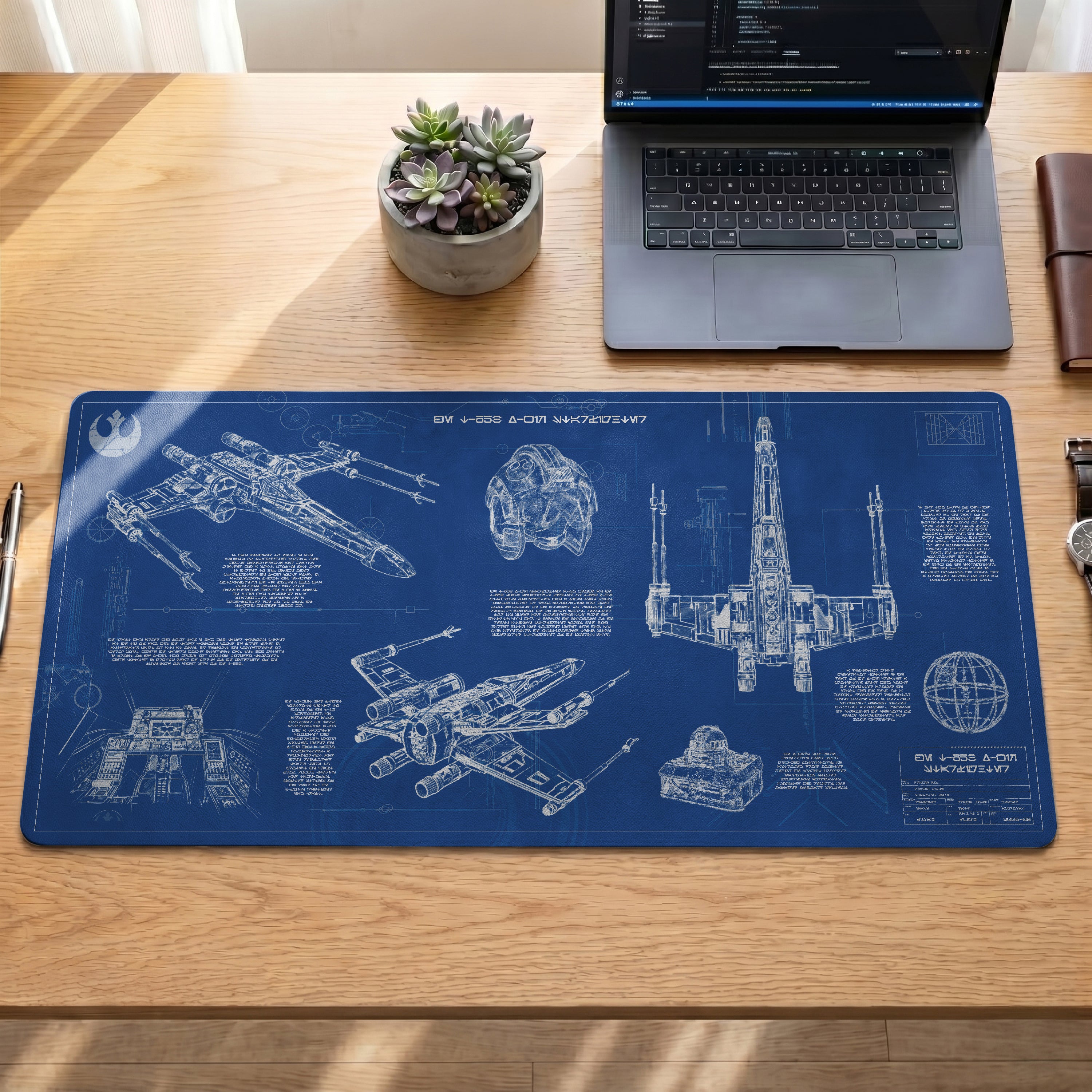 T-65B X-Wing Starfighter Blueprint Desk Mat - Star Wars Office Accessory Father's Day Gift