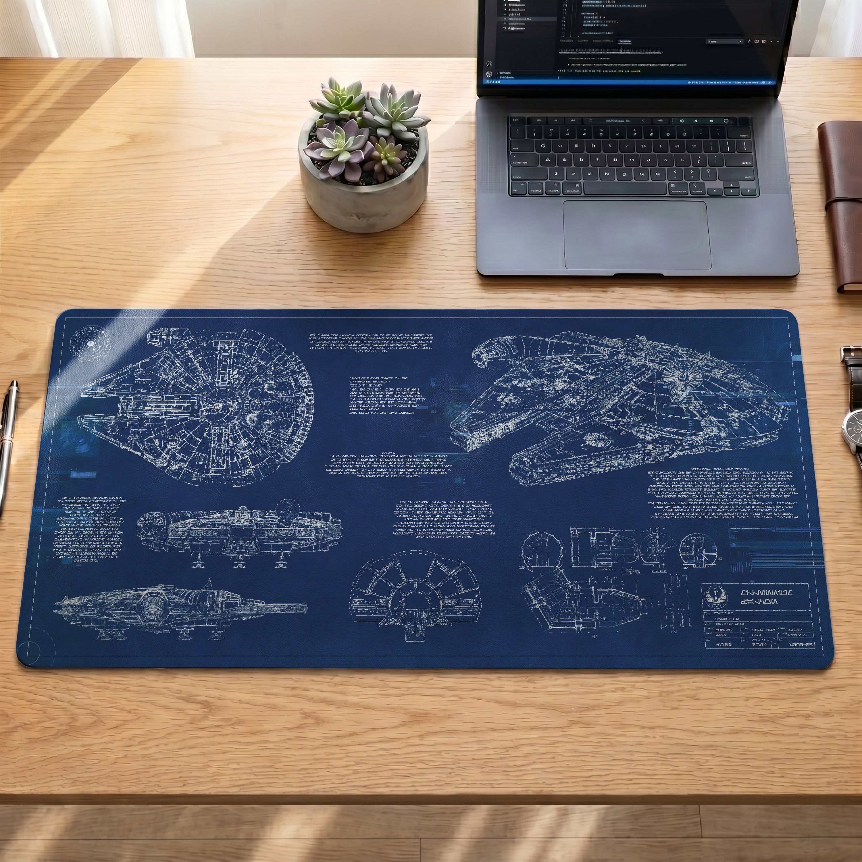 Millennium Falcon Blueprint Desk Mat - Star Wars Office Accessory Father's Day Gift
