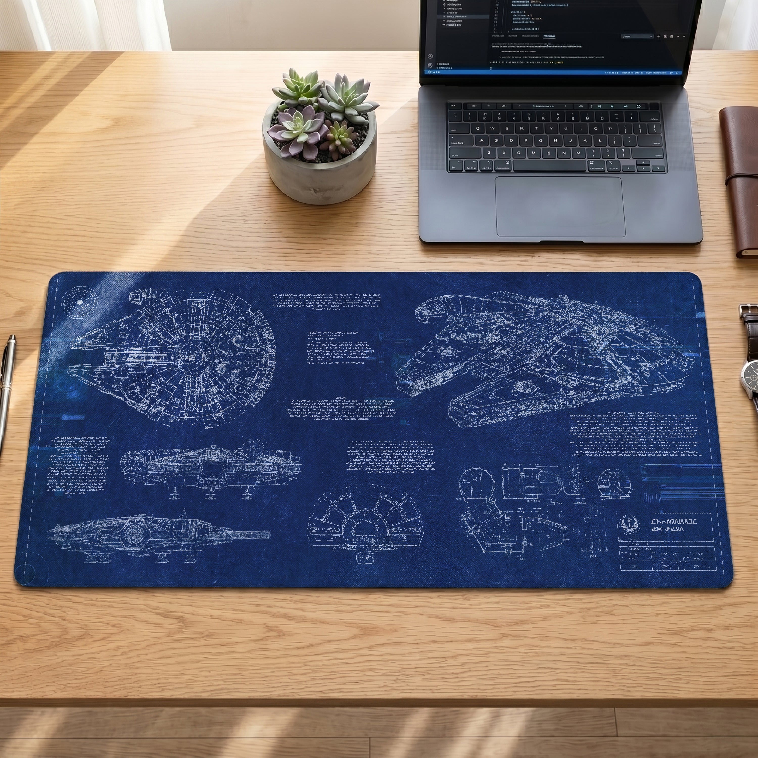 Millennium Falcon Blueprint Desk Mat - Star Wars Office Accessory Father's Day Gift