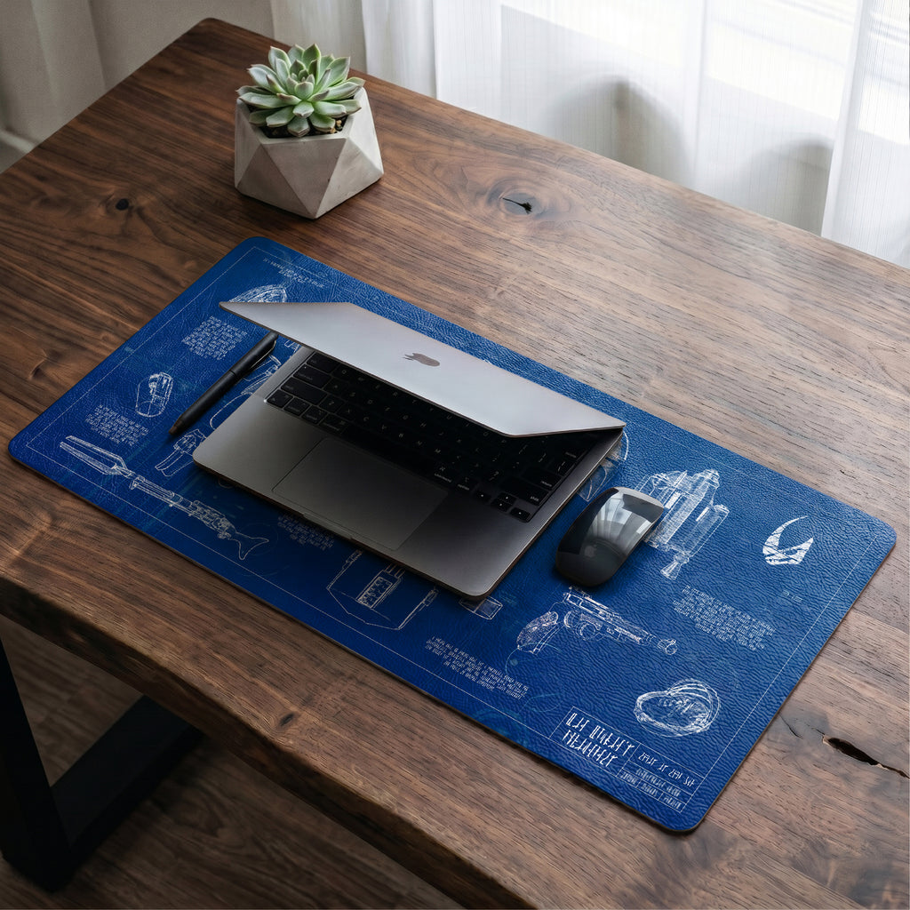 Mandalorian Equipment Blueprint Desk Mat - Star Wars Office Accessory Father's Day Gift