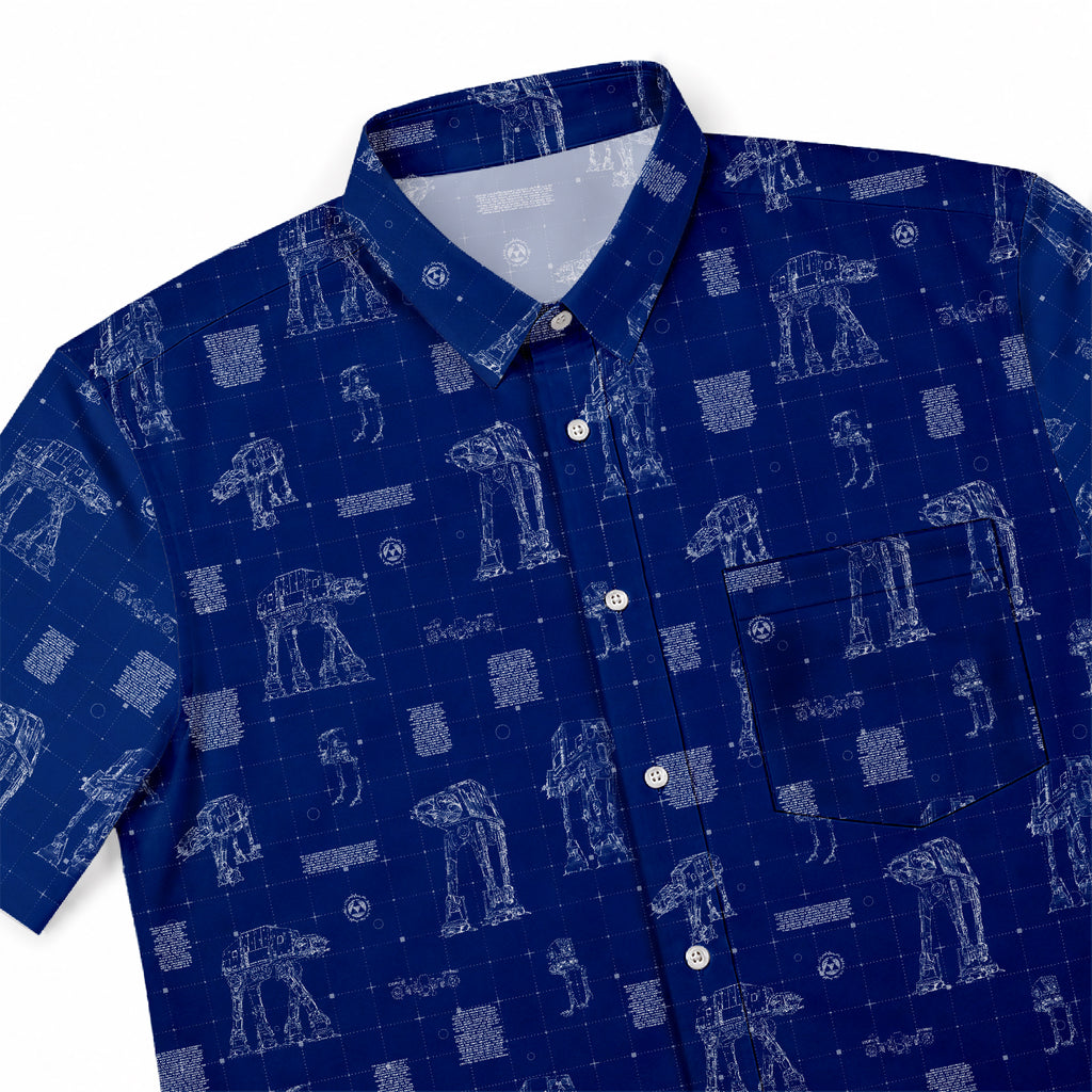 AT-AT Blueprint Hawaiian Shirt with Pocket - Star Wars Schematic Button Down Shirt