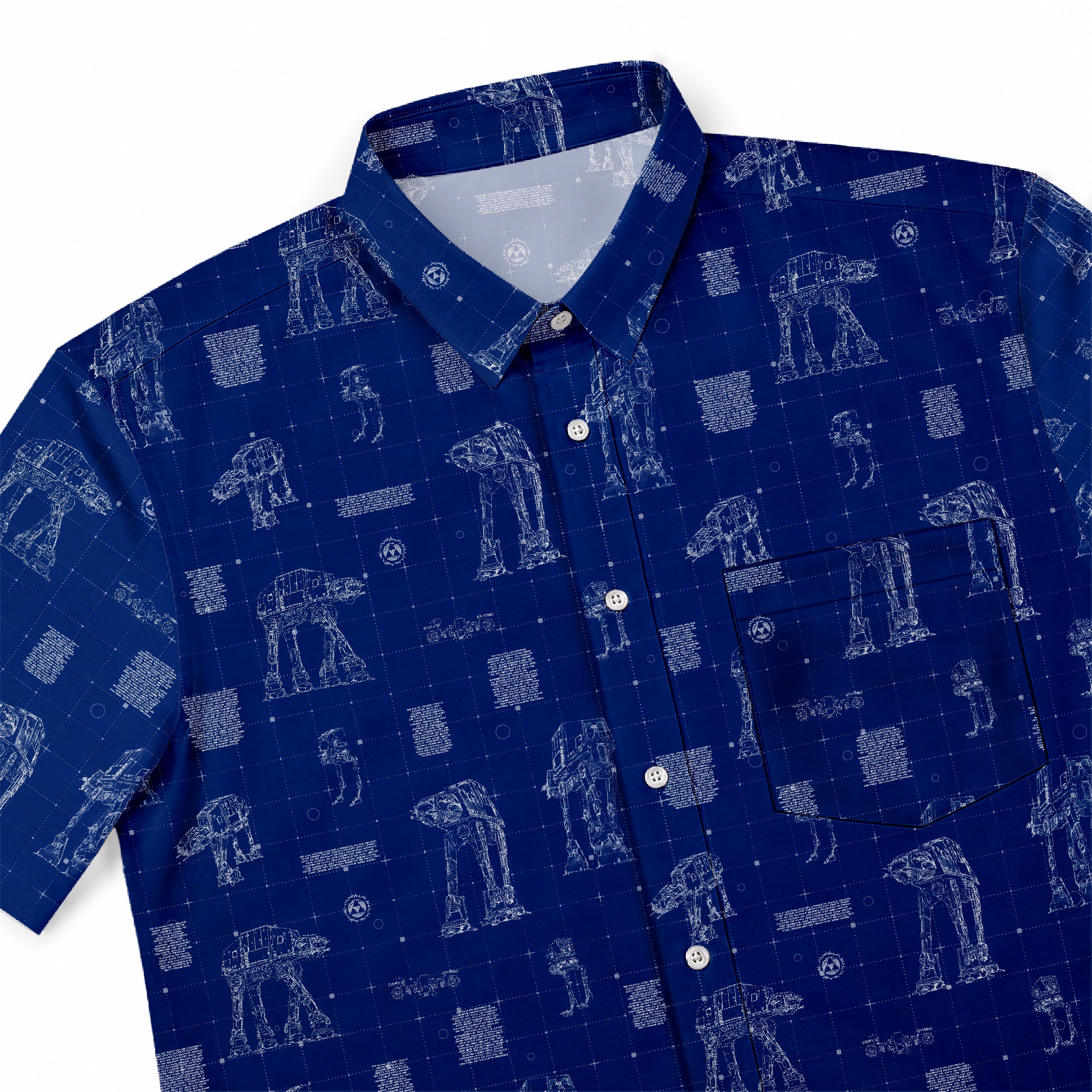 AT-AT Blueprint Hawaiian Shirt with Pocket - Star Wars Schematic Button Down Shirt