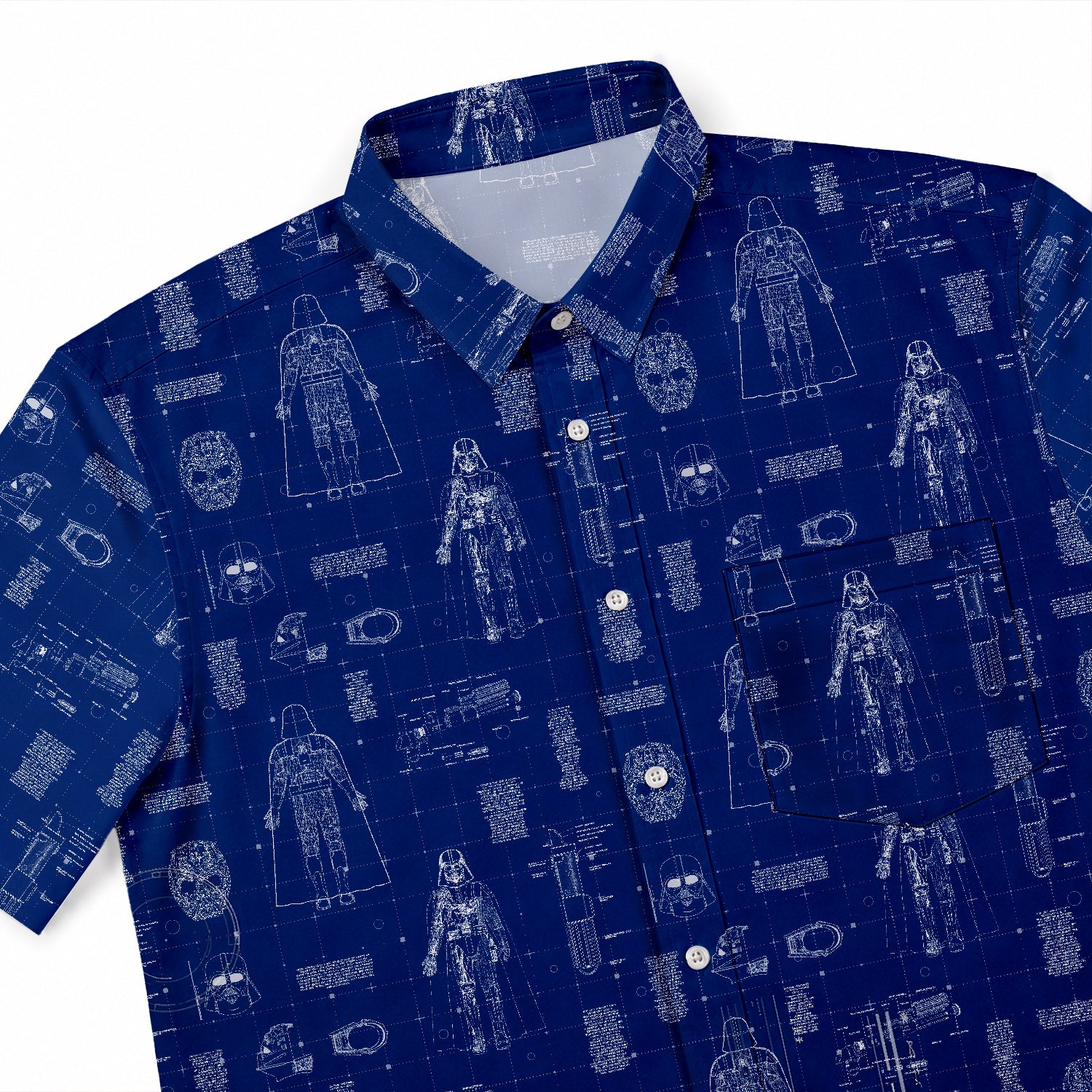 Darth Vader's Equipment Blueprint Hawaiian Shirt with Pocket - Galactic Schematic Button Down Shirt
