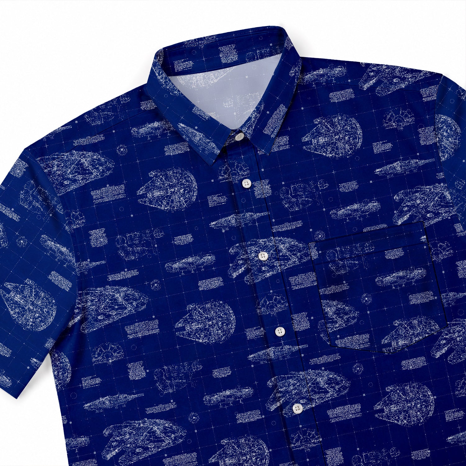 Millennium Falcon Blueprint Hawaiian Shirt with Pocket - Star Wars Schematic Button Down Shirt