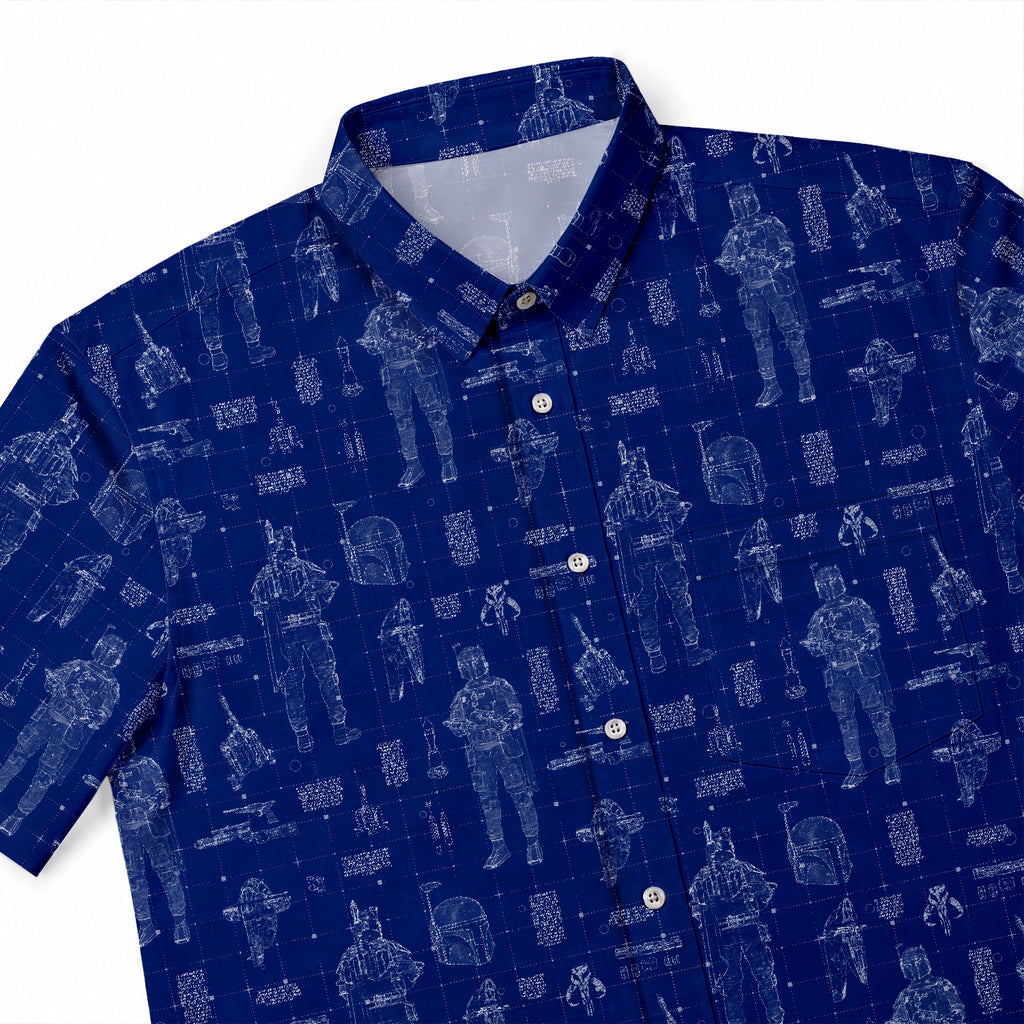 Boba Fett Equipment Blueprint Hawaiian Shirt with Pocket - Star Wars Schematic Button Down Shirt