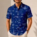 T-65B X-Wing Starfighter Blueprint Hawaiian Shirt with Pocket - Star Wars Schematic Button Down Shirt