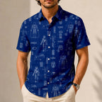 Darth Vader's Equipment Blueprint Hawaiian Shirt with Pocket - Galactic Schematic Button Down Shirt