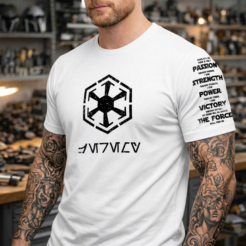 Custom Name in Aurebesh/Mando'a and Star Wars Code Sleeve Printed Shirt - Personalized Shirt and Sleeve