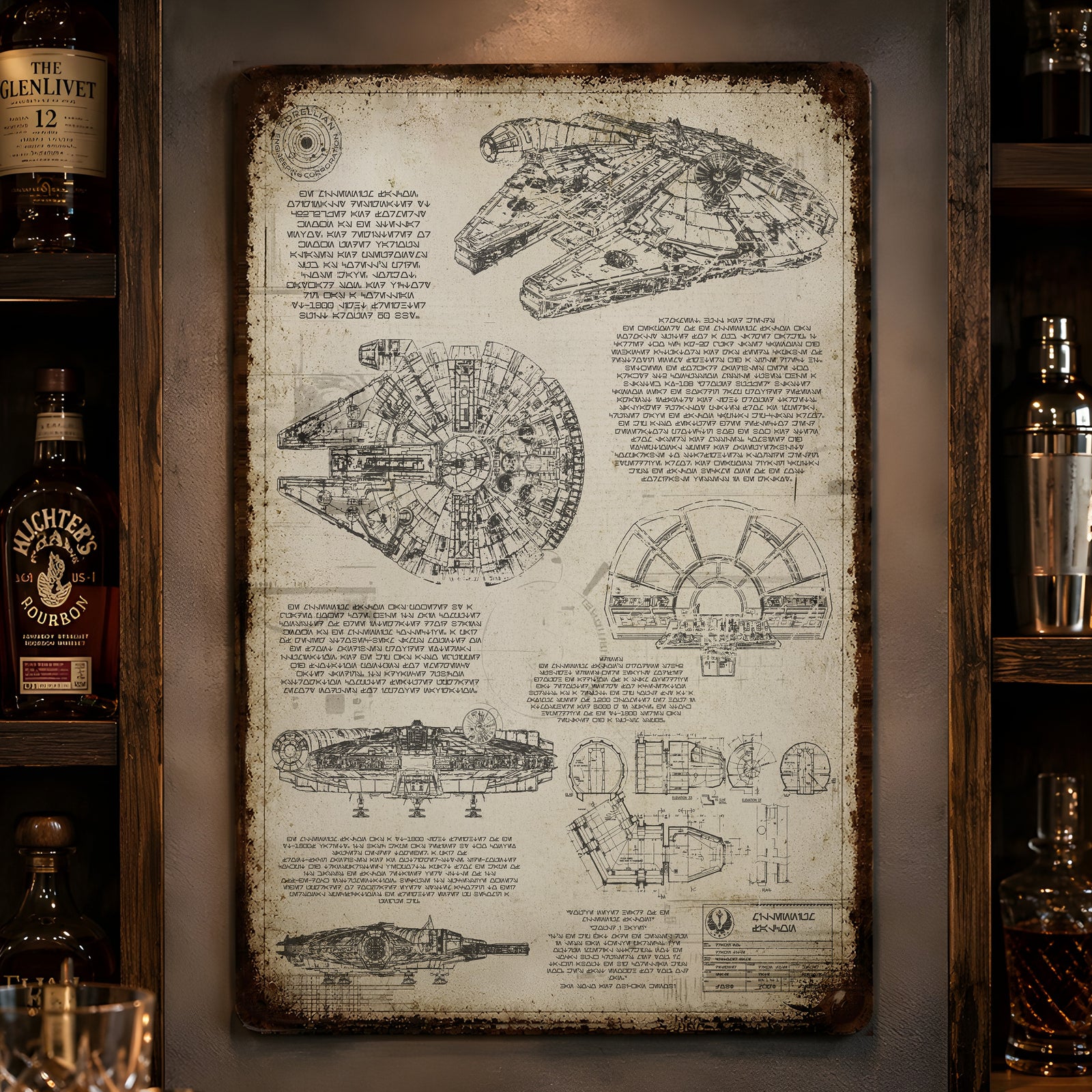 Millennium Falcon Blueprint Vintage Metal Sign - Vintage Home Decor Gifts for Fans