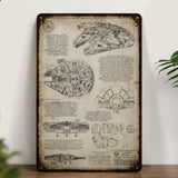 Millennium Falcon Blueprint Vintage Metal Sign - Vintage Home Decor Gifts for Fans