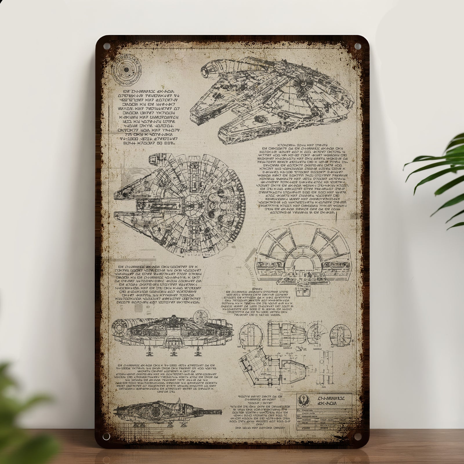 Millennium Falcon Blueprint Vintage Metal Sign - Vintage Home Decor Gifts for Fans