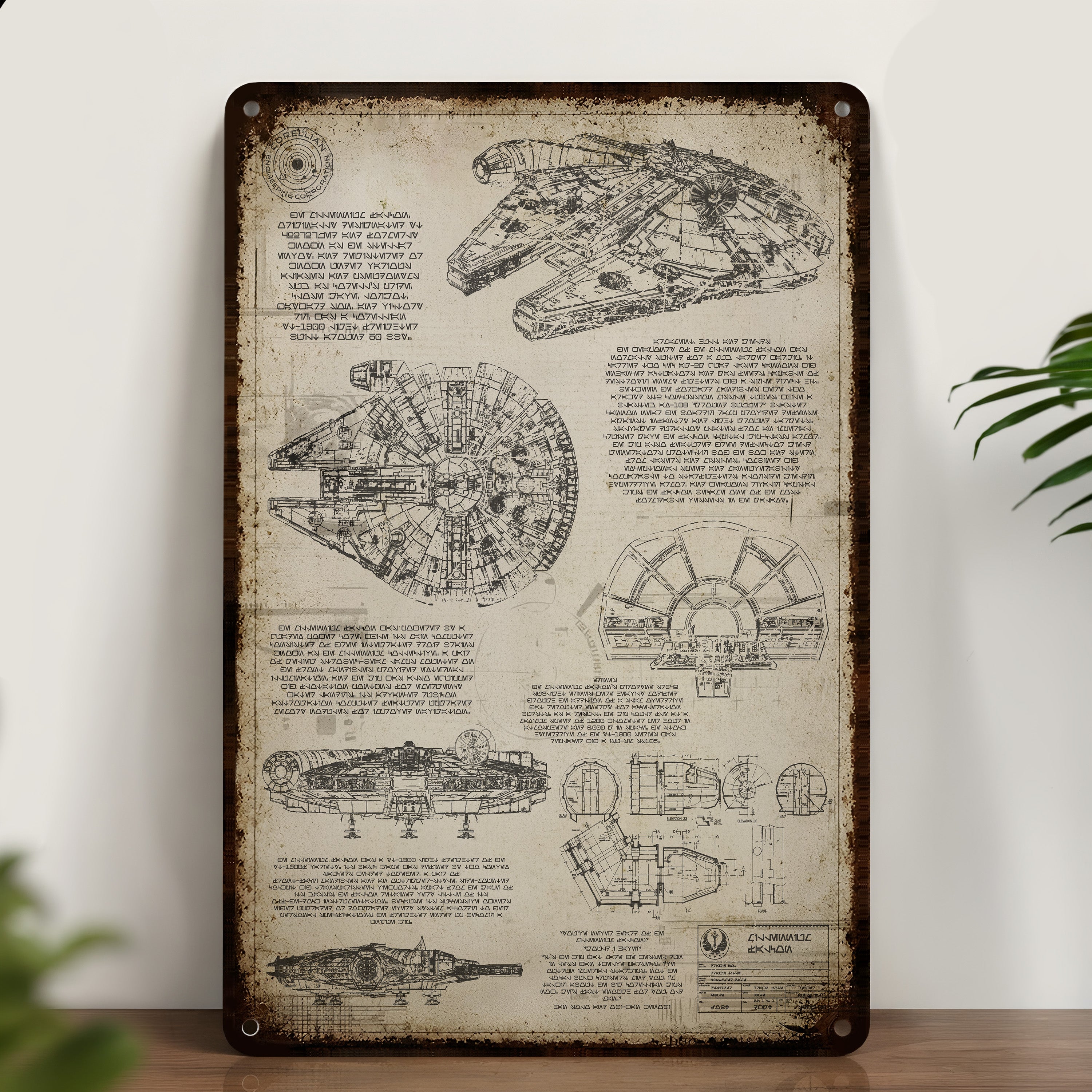 Millennium Falcon Blueprint Vintage Metal Sign - Vintage Home Decor Gifts for Fans