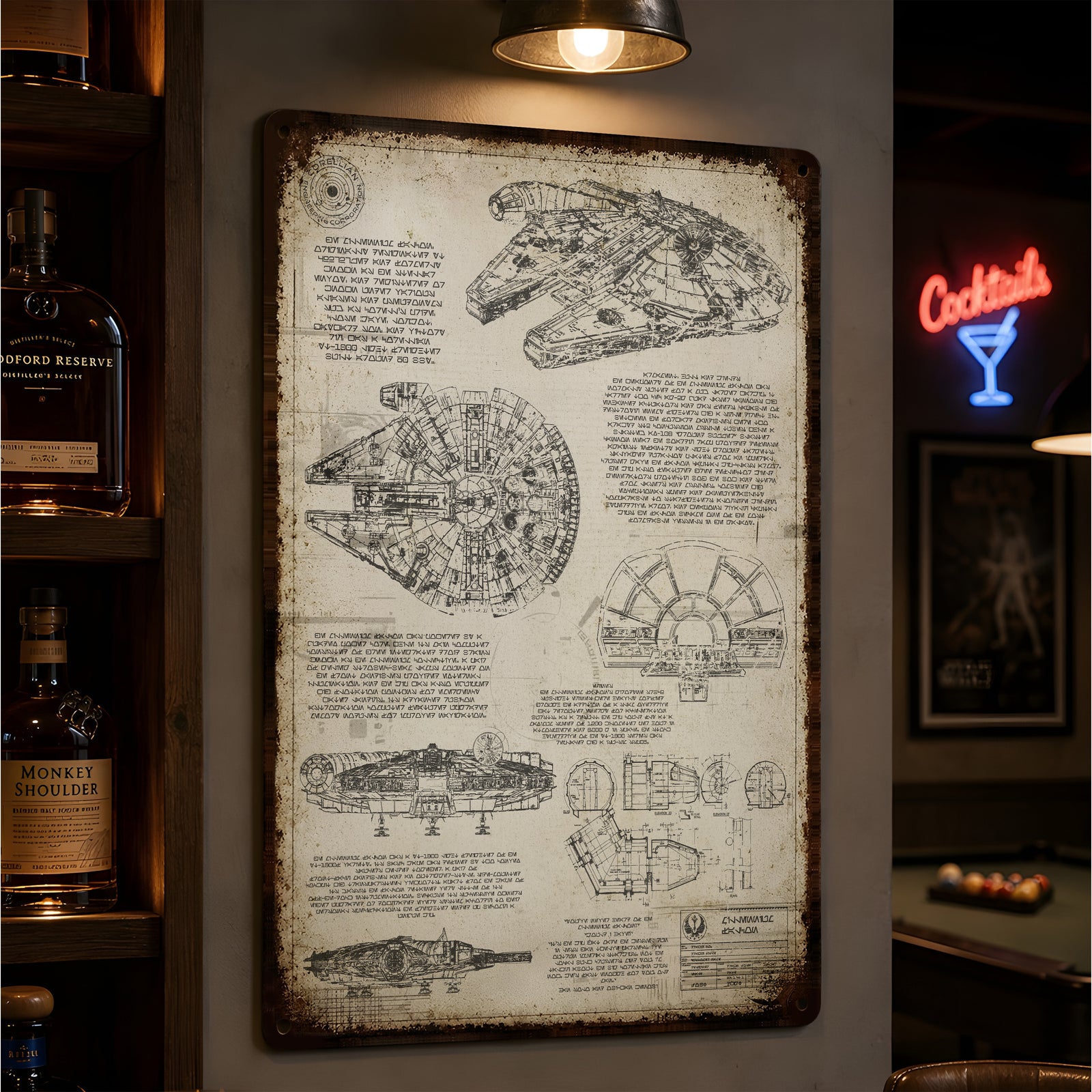 Millennium Falcon Blueprint Vintage Metal Sign - Vintage Home Decor Gifts for Fans