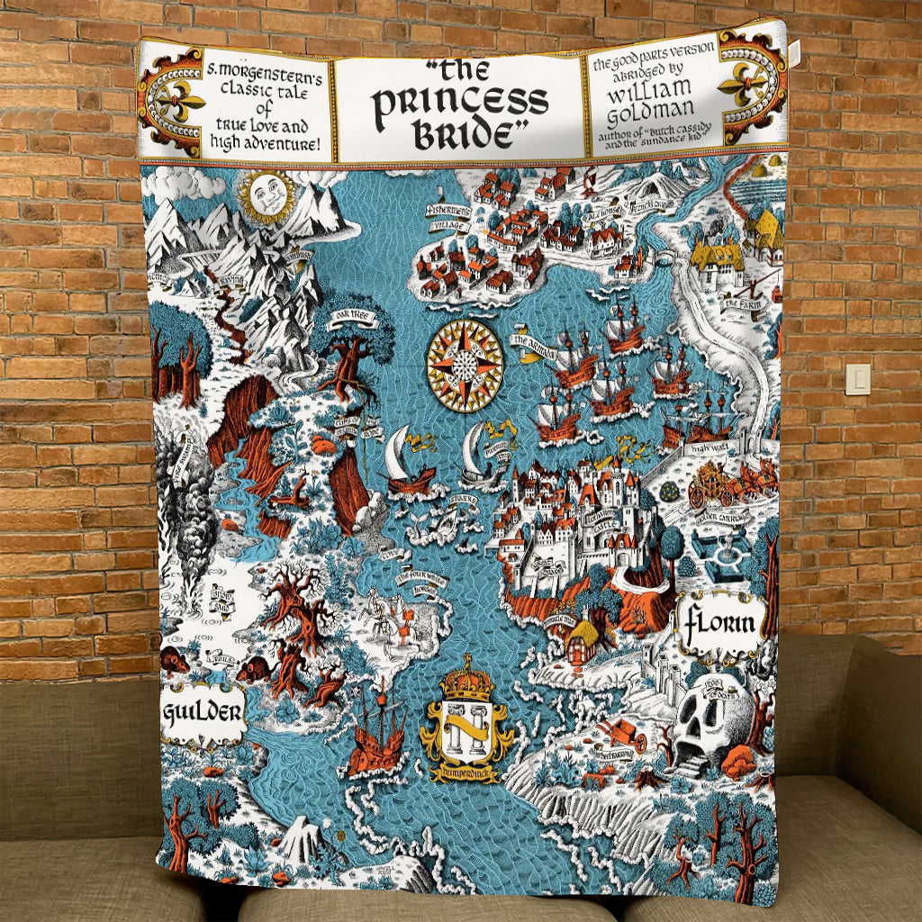 Florin and Guilder Map Art Blanket - Princess Bride Movie Sherpa Blanket Gift for Fans