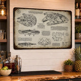 Millennium Falcon Blueprint Vintage Metal Sign - Vintage Home Decor Gifts for Fans