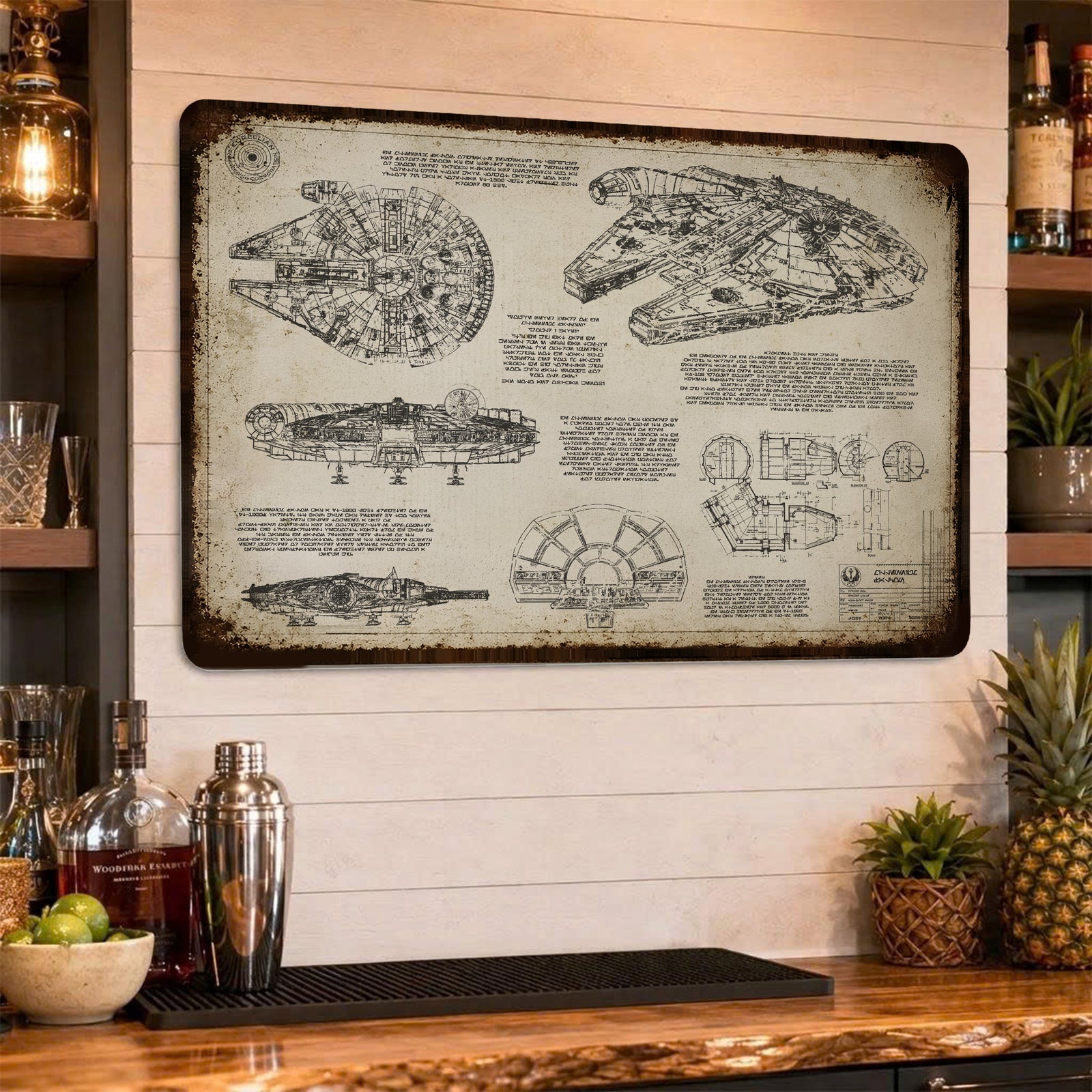 Millennium Falcon Blueprint Vintage Metal Sign - Vintage Home Decor Gifts for Fans