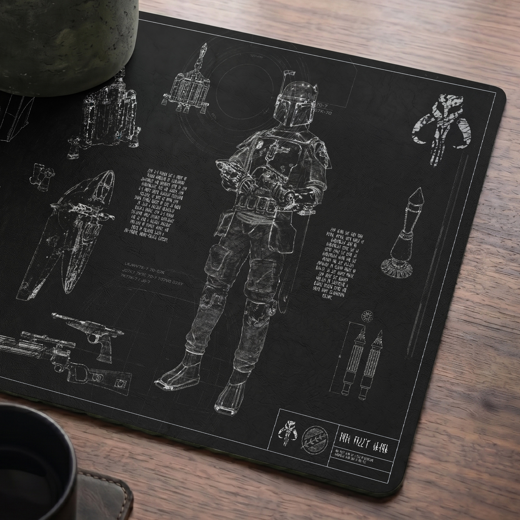 Boba Fett's Armor Blueprint Desk Mat - Star Wars Office Accessory Father's Day Gift