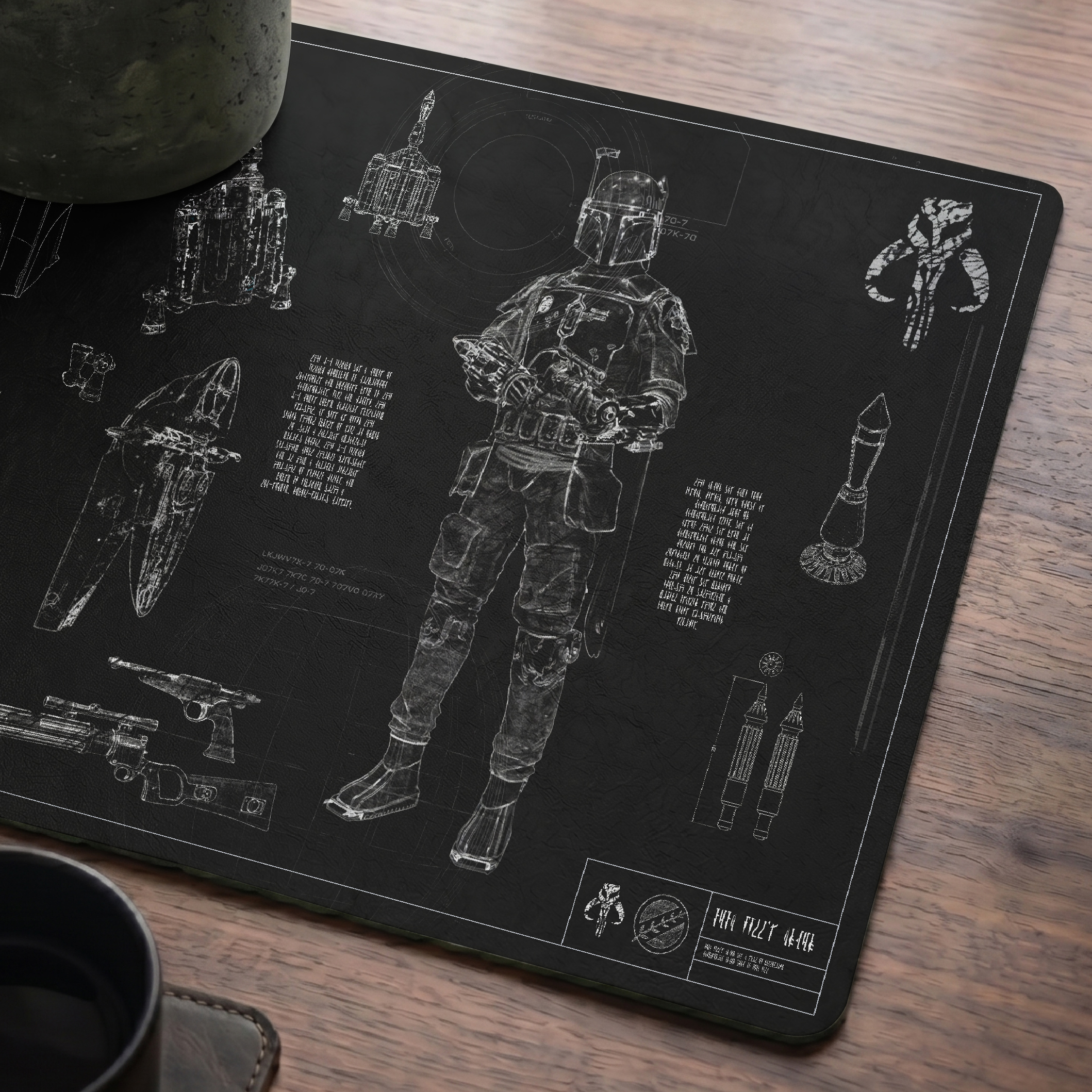 Boba Fett's Armor Blueprint Desk Mat - Star Wars Office Accessory Father's Day Gift