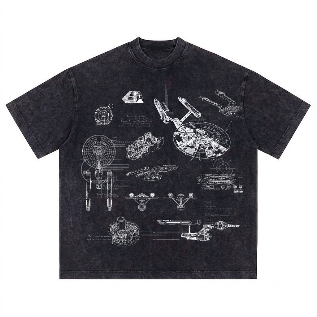 USS Enterprise NCC-1701 Schematic Wash Tee - Sci-fi Movies Vintage Wash T-shirt