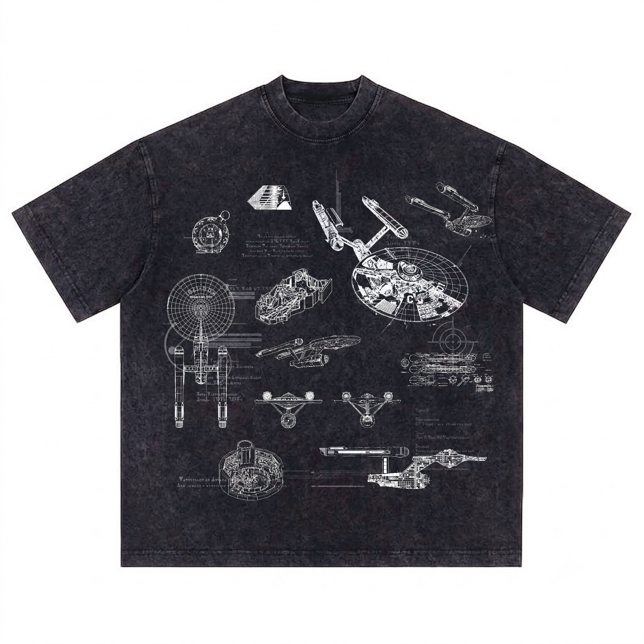 USS Enterprise NCC-1701 Schematic Wash Tee - Sci-fi Movies Vintage Wash T-shirt