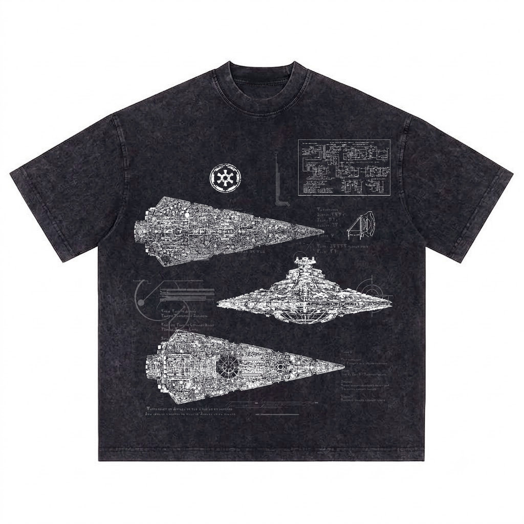 Imperial I-Class Star Destroyer Schematic Wash Tee - Galactic Vintage Wash T-shirt
