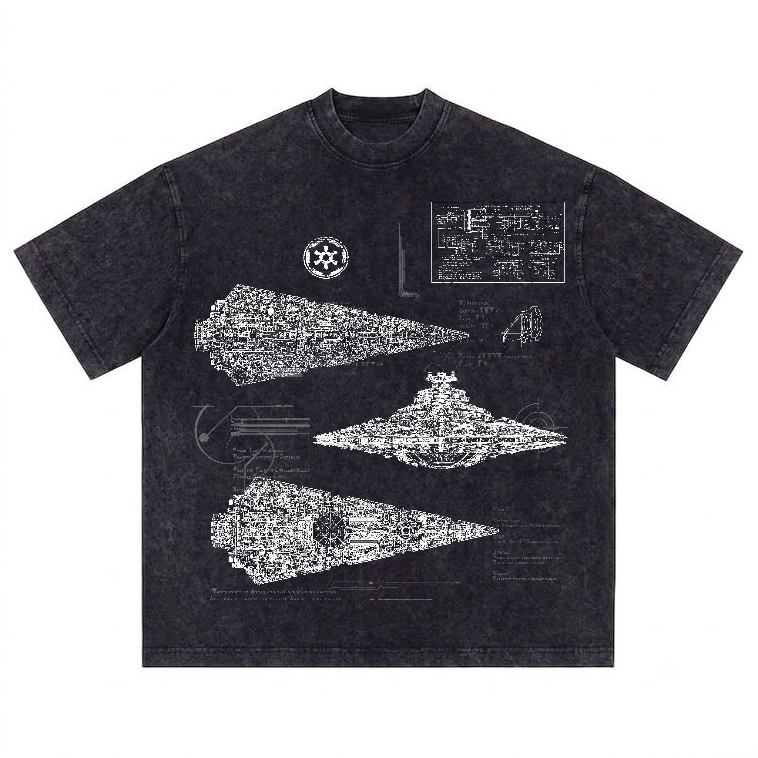 Imperial I-Class Star Destroyer Schematic Wash Tee - Galactic Vintage Wash T-shirt